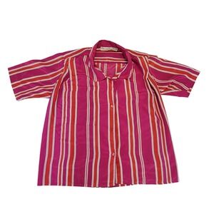 Oscar de la Renta Expressions Pink Striped Button Down Short Sleeve Shirt size 6